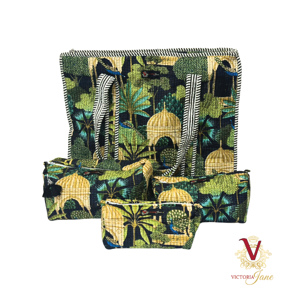 Black Peacock Jungle Tote Pouch Set – Matching Duo full set