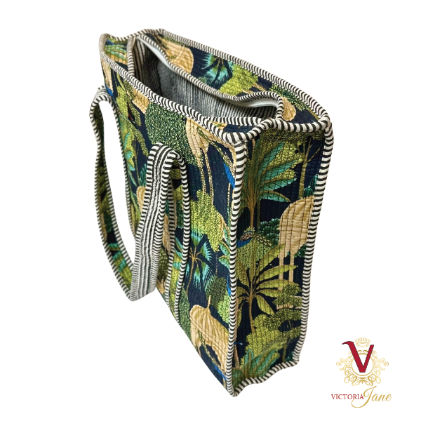 Black Peacock Jungle Zipped Designer Carry All Tote Bag side