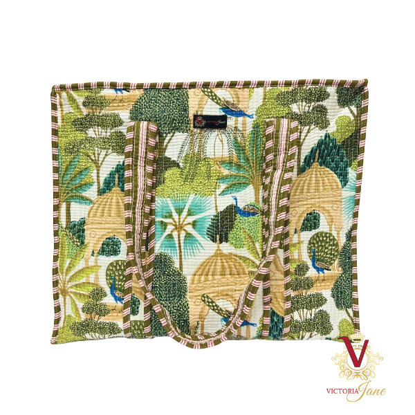 Green Peacock Jungle Zipped Designer Carry All Tote Bag