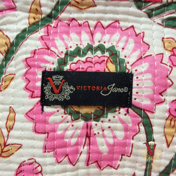 White Floral Zipped Designer Carry All Tote Bag close up