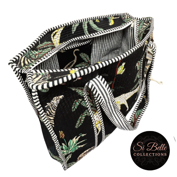 si belle collections Black Zipped Designer Tote open