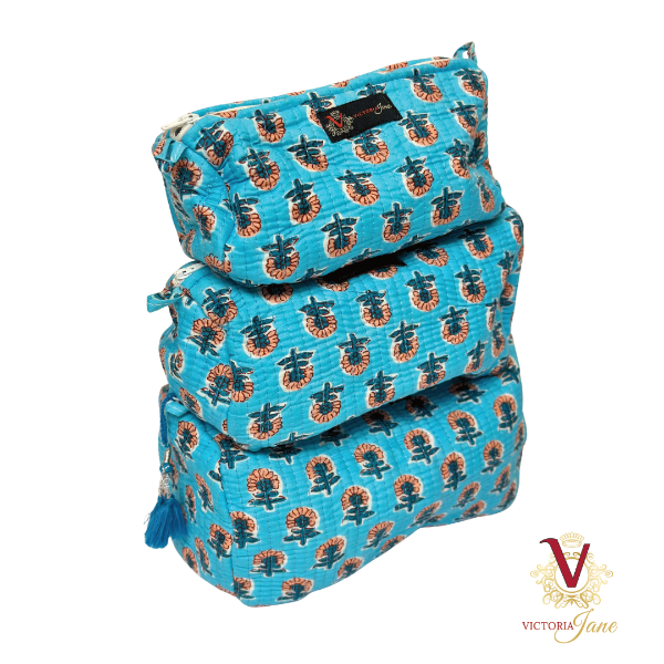 Blue Petal Pouch Bag Set stacked