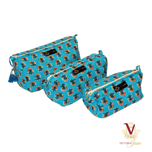 Blue Petal Pouch Bag Set trio