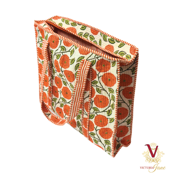 Orange Marigold Zipped Designer Carry All Tote Bag side